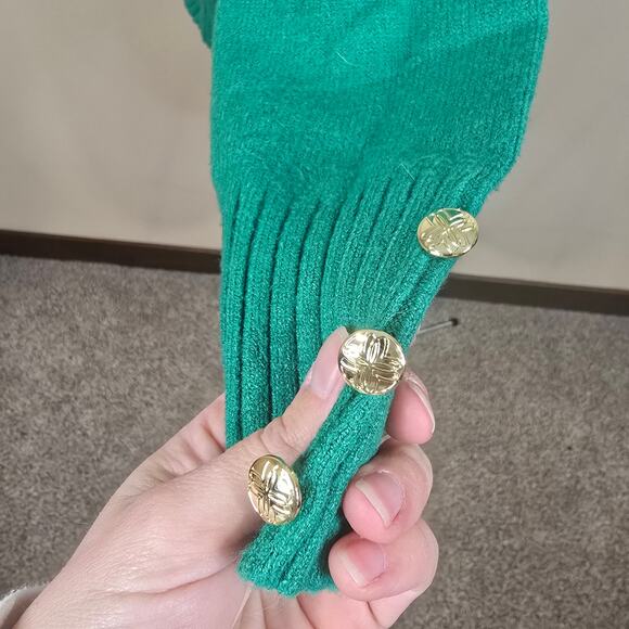 Women's Lilly Pulitzer Green V-Neck Sweater Gold Button Accents | Size Medium - Picture 7 of 12